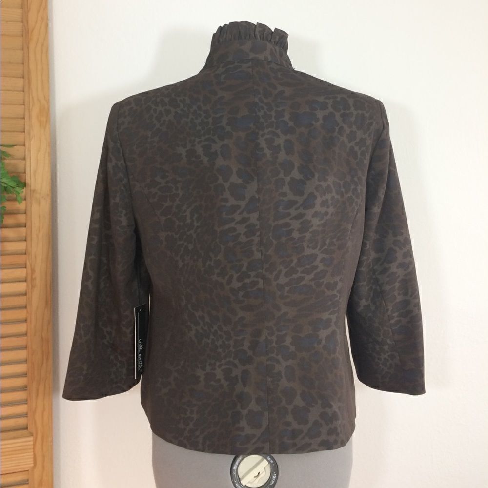 Willi Smith Dark Brown Animal Print Ruffle Edge Open Front Blazer Jacket NEW - Picture 4 of 7